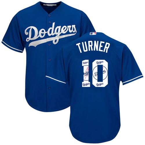 Dodgers #10 Justin Turner Blue Team Logo Fashion Stitched MLB Jersey - Click Image to Close